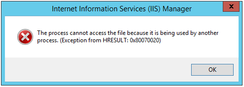 IIS error page reporting the port is already in use